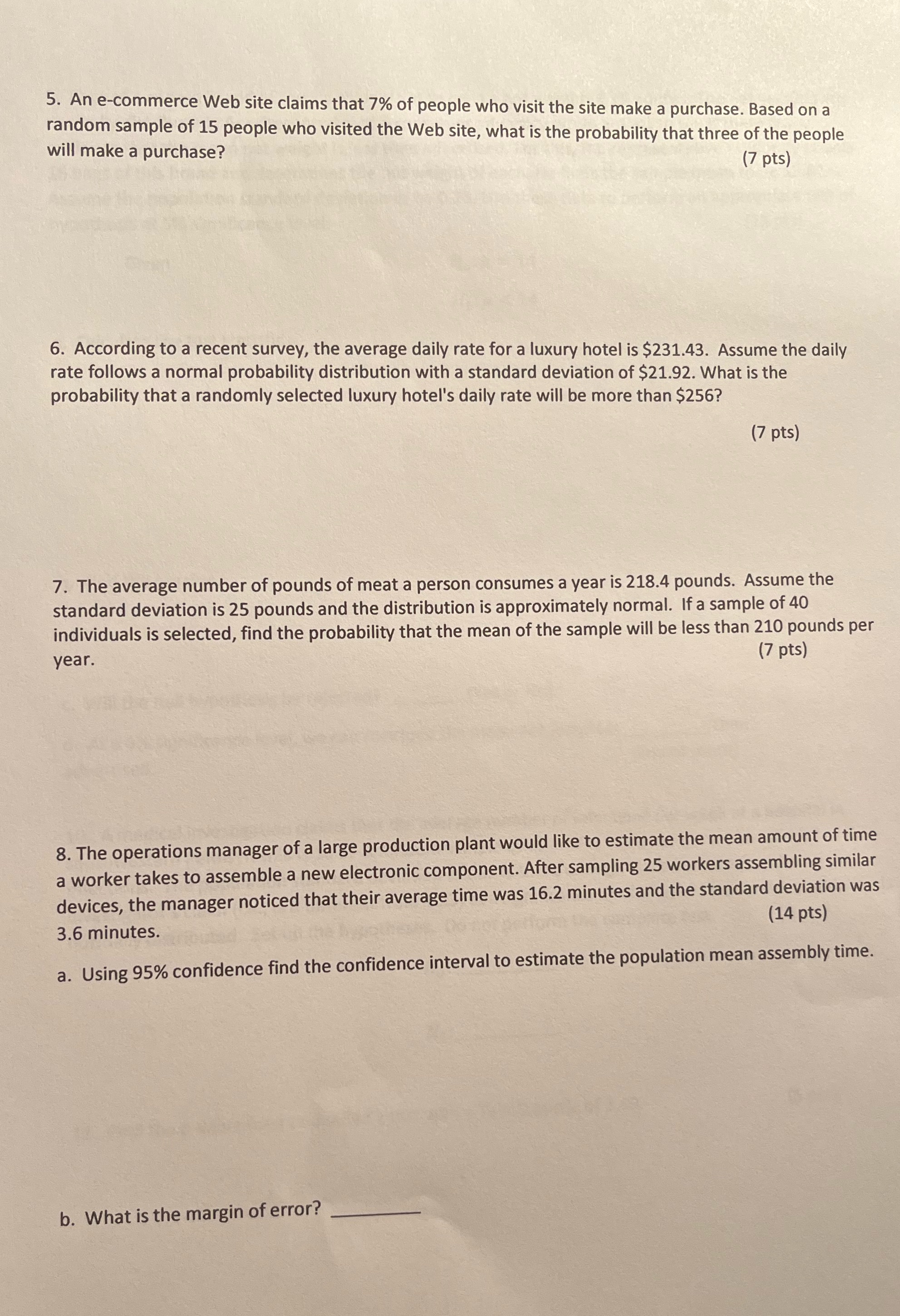 Please help 5. An e-commerce Web site claims that 7% of people