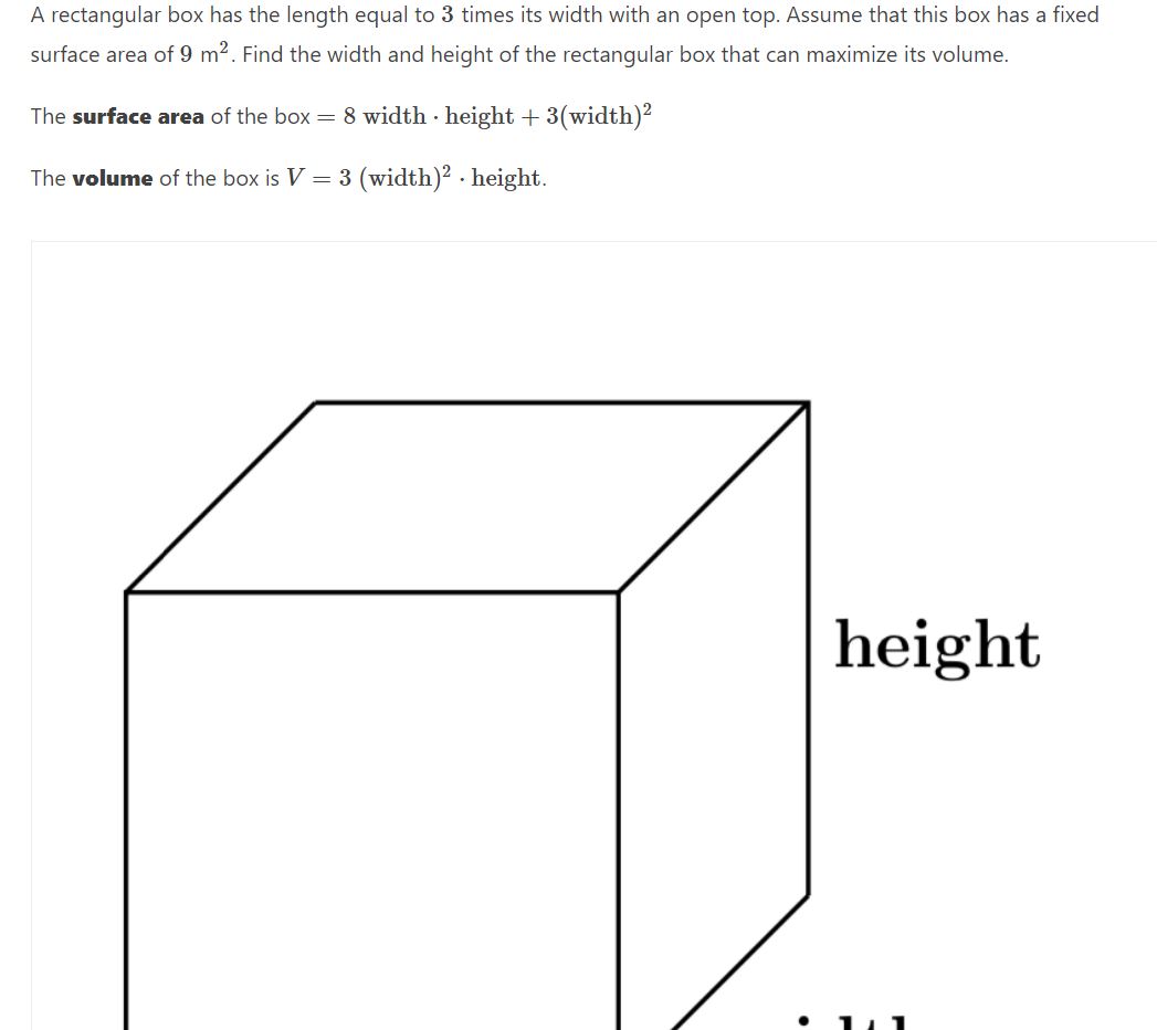 width with an open top. Assume that this box has a fixed