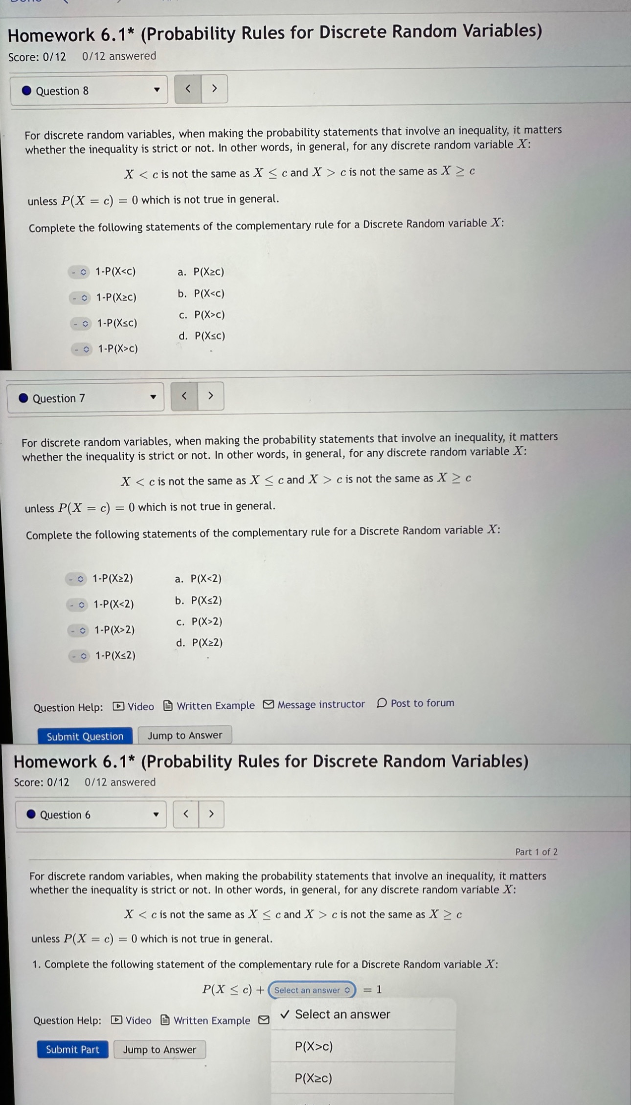  Homework 6. 1* (Probability Rules for Discrete Random Variables) Score: 0/12