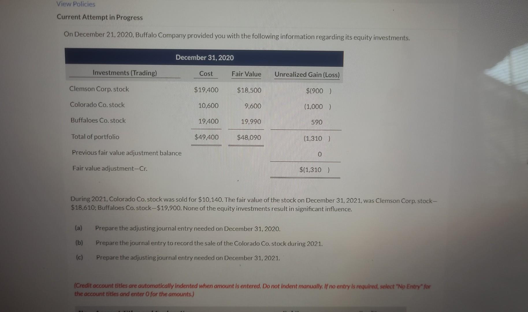 Current Attempt in Progress On December 21, 2020, Buffalo Company provided