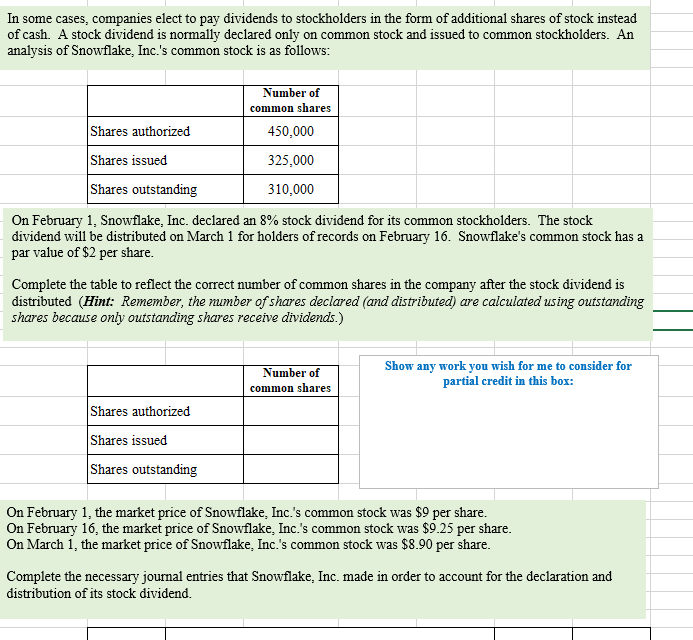 the form of additional shares of stock instead of cash. A stock