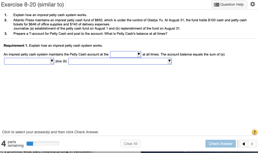 Accounting Question: Exercise 8-20 (similar to) Question Help 1 . Explain how