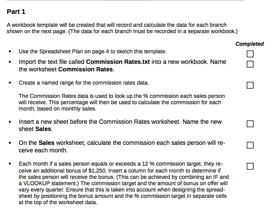 and calculate the data for each branch shown on the next page.
