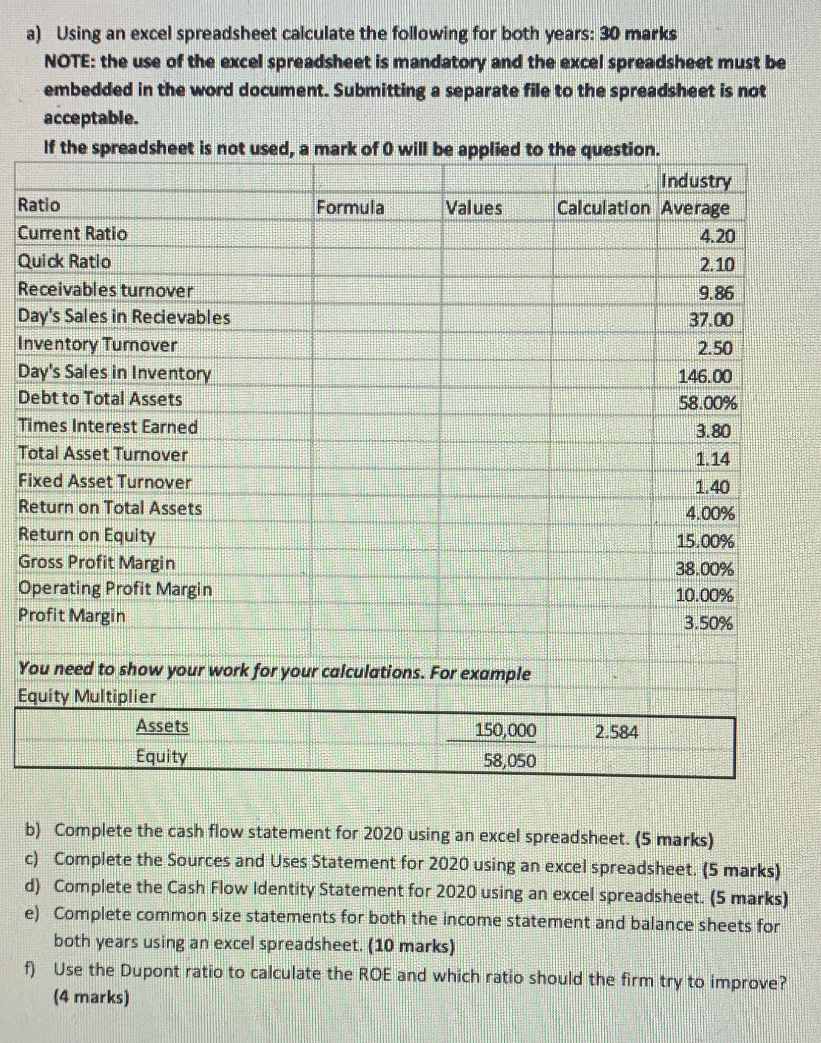 please follow the given instructions a) Using an excel spreadsheet calculate the