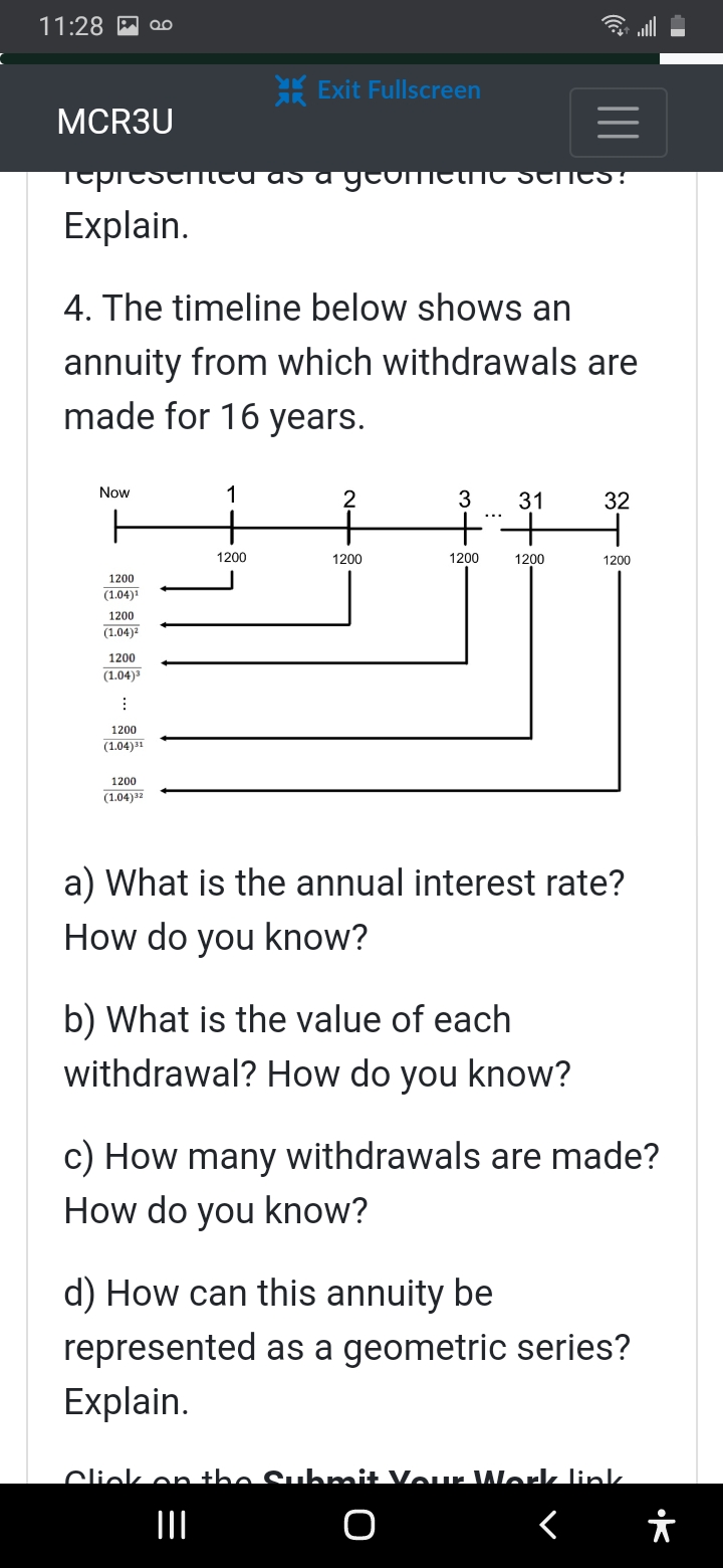 paperIt is annuity as geometric series MCR3U sequences, and series. 2. Explain
