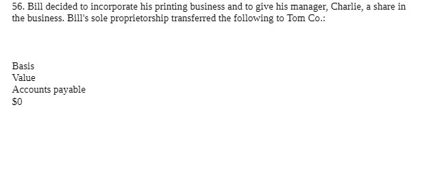 manager, Charlie, a share in the business. Bill's sole proprietorship transferred the
