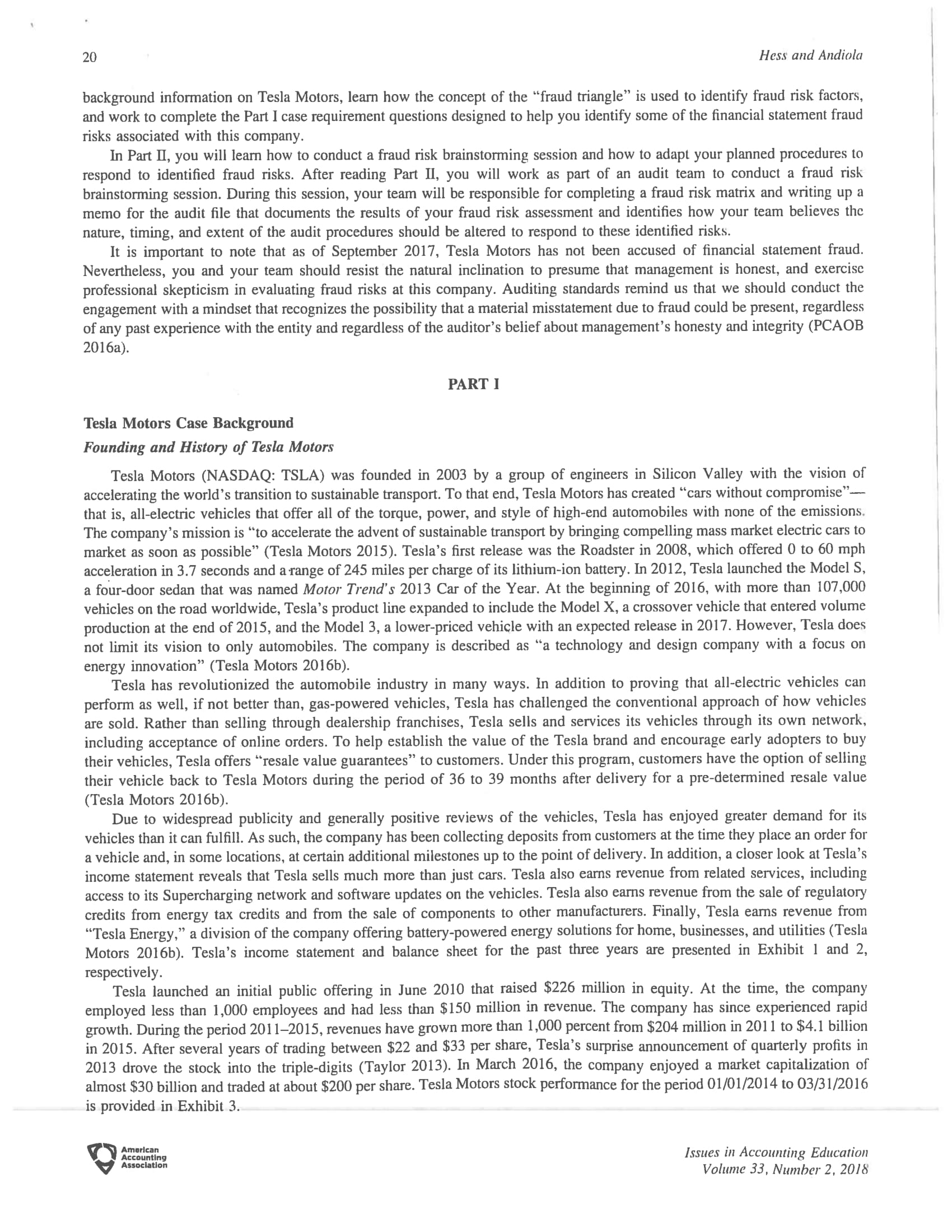 instructional case offers students the opportunity to explore the fraud risk assessment