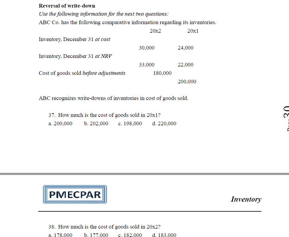 for the next two questions: ABC Co. has the following comparative information