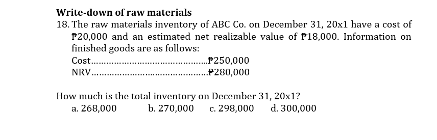 Inventory, December 31 at NRV 33,000 22,000 Cost of goods sold before