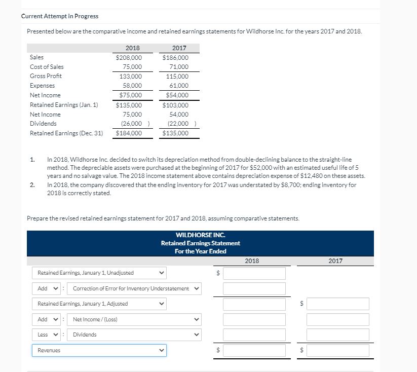 Current Attempt in Progress Presented below are the comparative income and retained