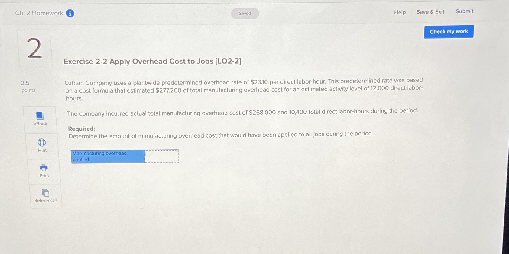 Hello! Can you please help me with this question? Ch. 2 Homework