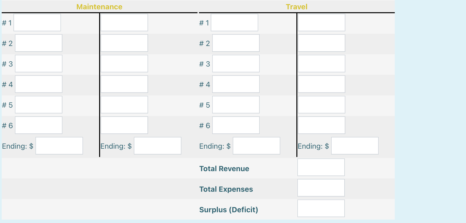 input boxes. Do not use negative signs. Enter the expenses in alphabetical