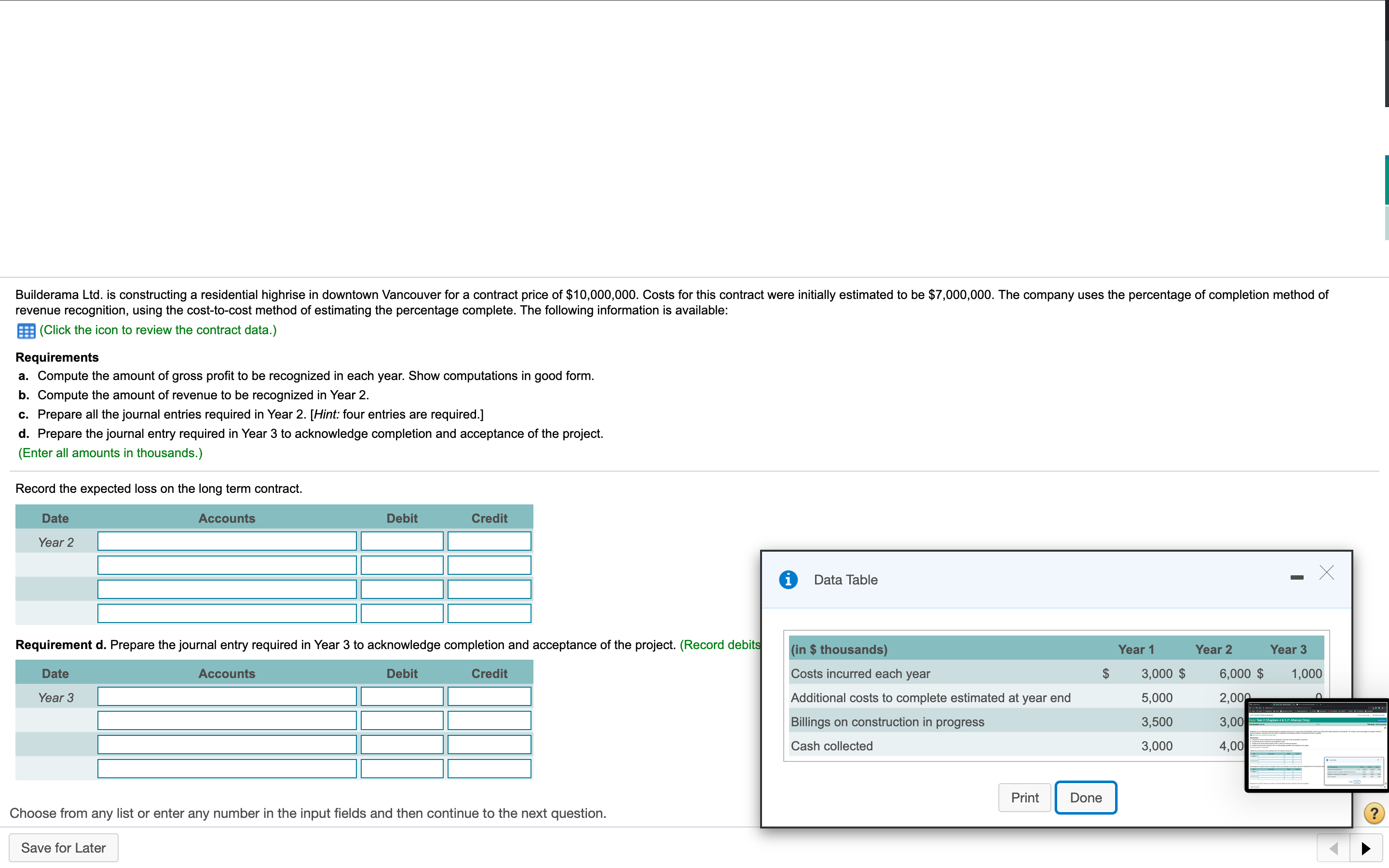 downtown Vancouver for a contract price of $10,000,000. Costs for this contract