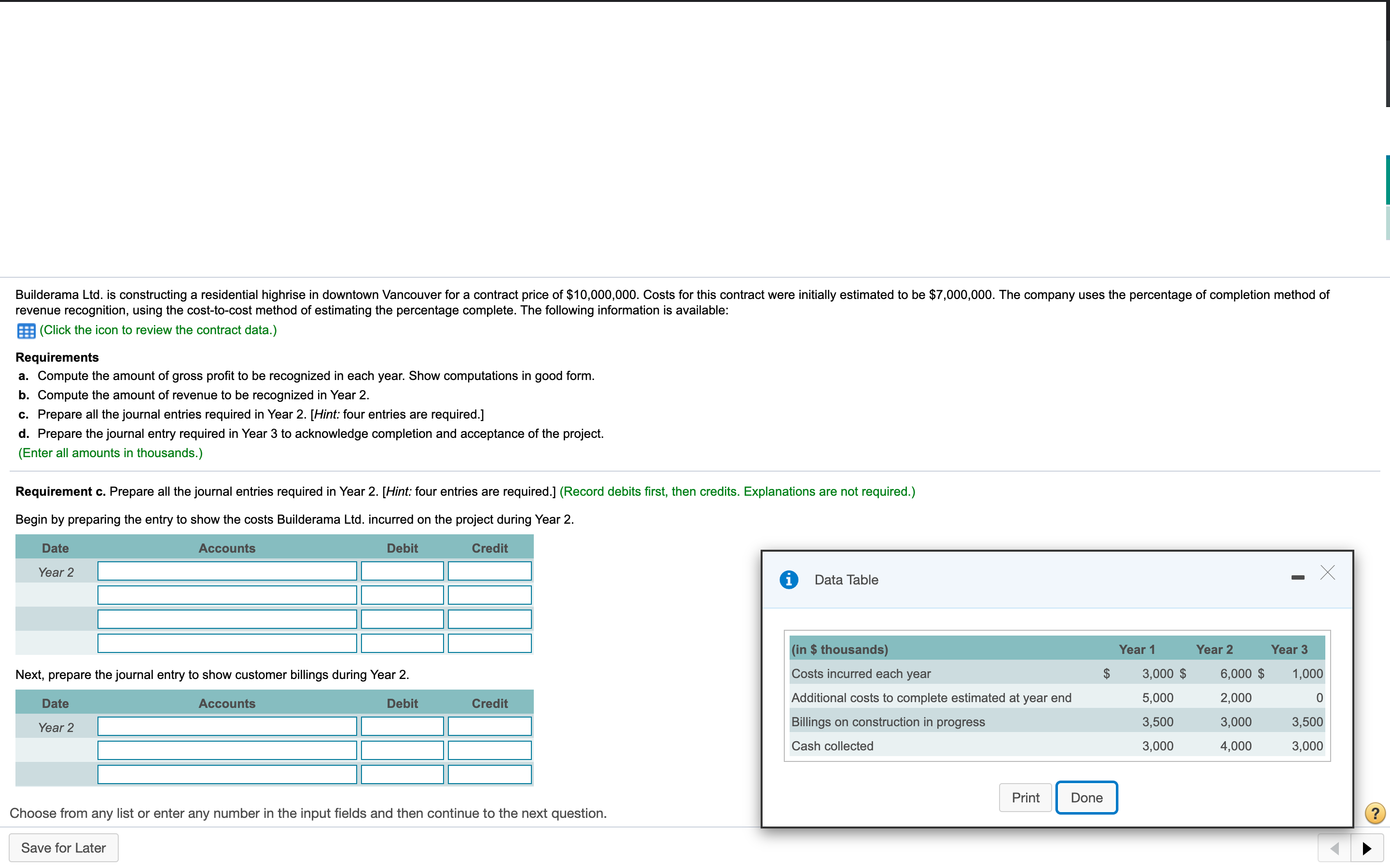 completion method of revenue recognition, using the cost-to-cost method of estimating the