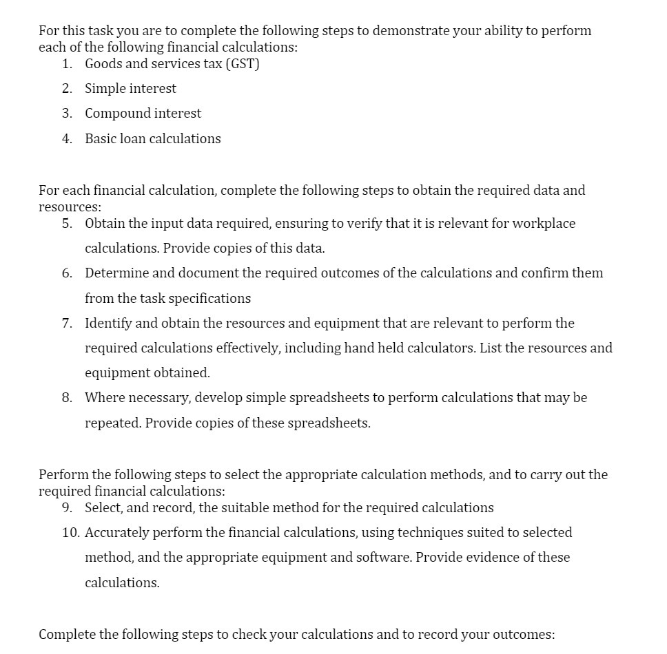 For this task you are to complete the following steps to