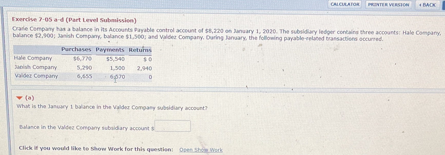  CALCULATOR PRINTER VERSION BACK Exercise 7-05 a-d (Part Level Submission) Crane