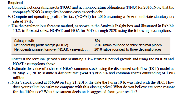  a. Compute net operating assets (NOA) and net nonoperating obligations (NNO)