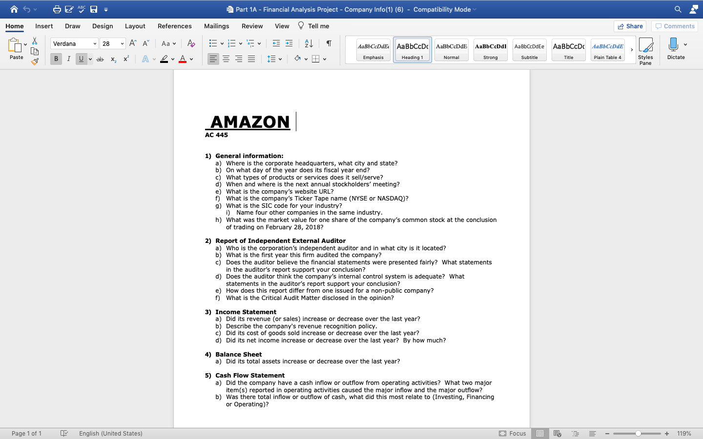 Can you please provide these question for Amazon. please. Part 1A -