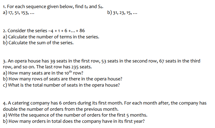 1. For each sequence given below, find to and 55. E}1}',51.153.