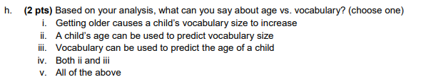 sizes of children at various ages: Age (yrs), x Vocabulary Size (words),