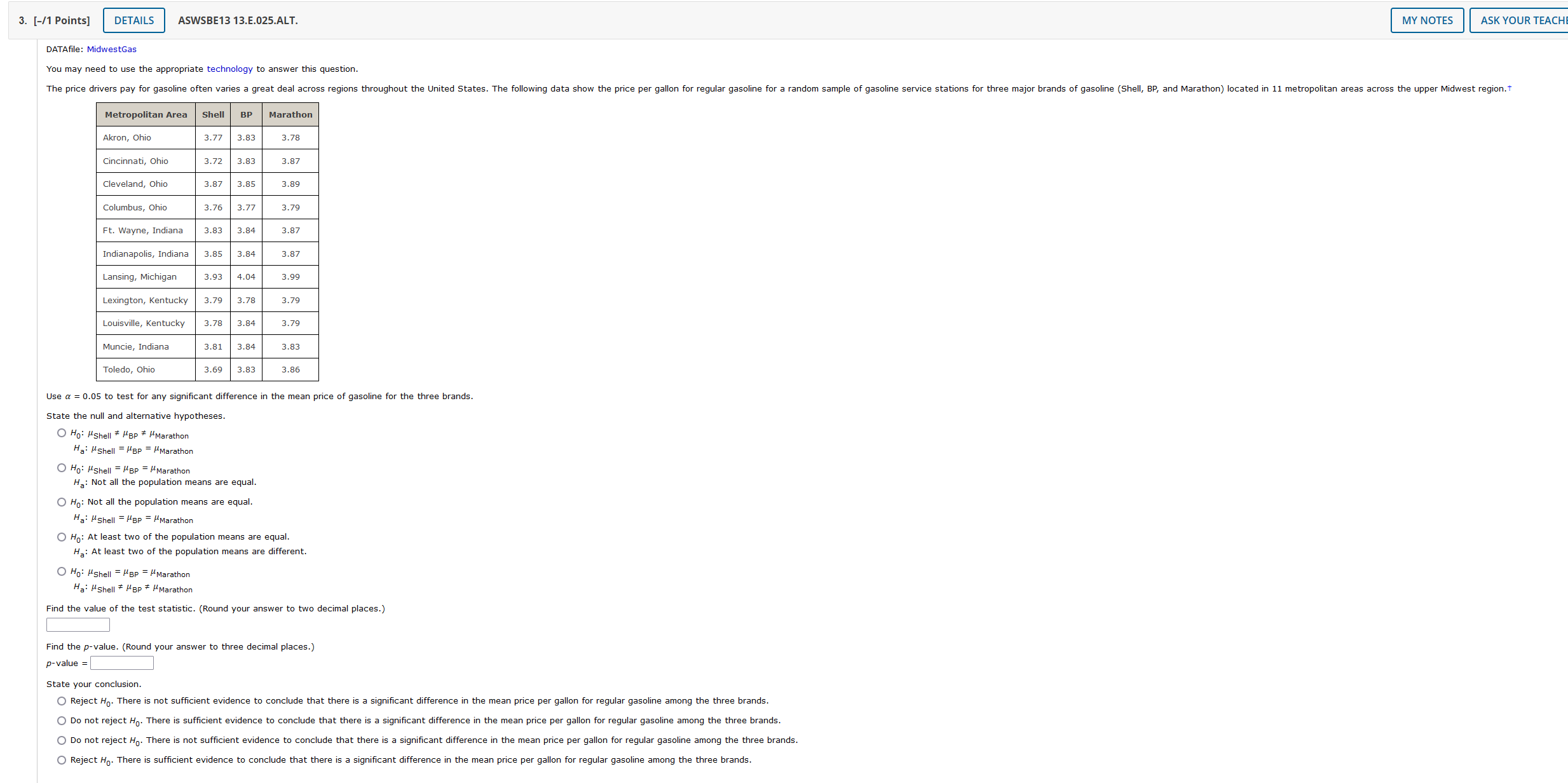 Error Total Sum of Squares 1,500 2,600 Degrees of Freedom Mean p-value