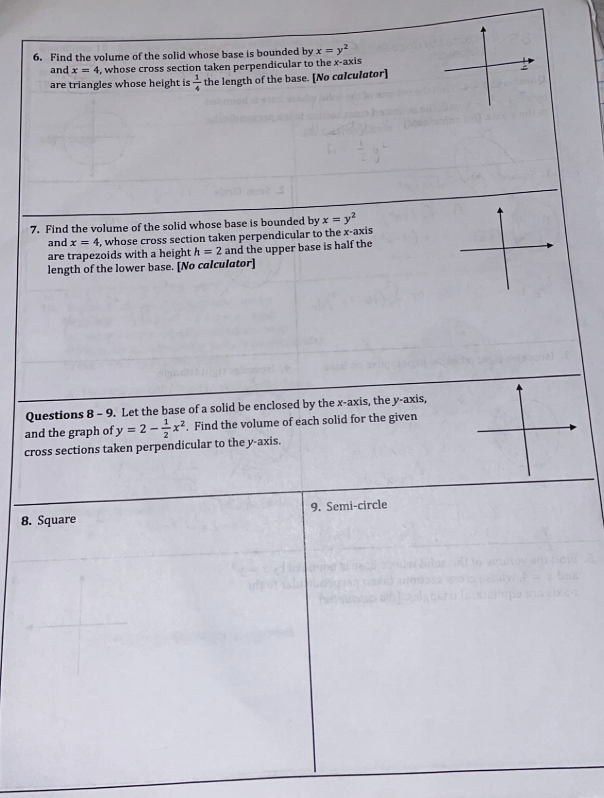 by x = y and x = 4, whose cross sections taken