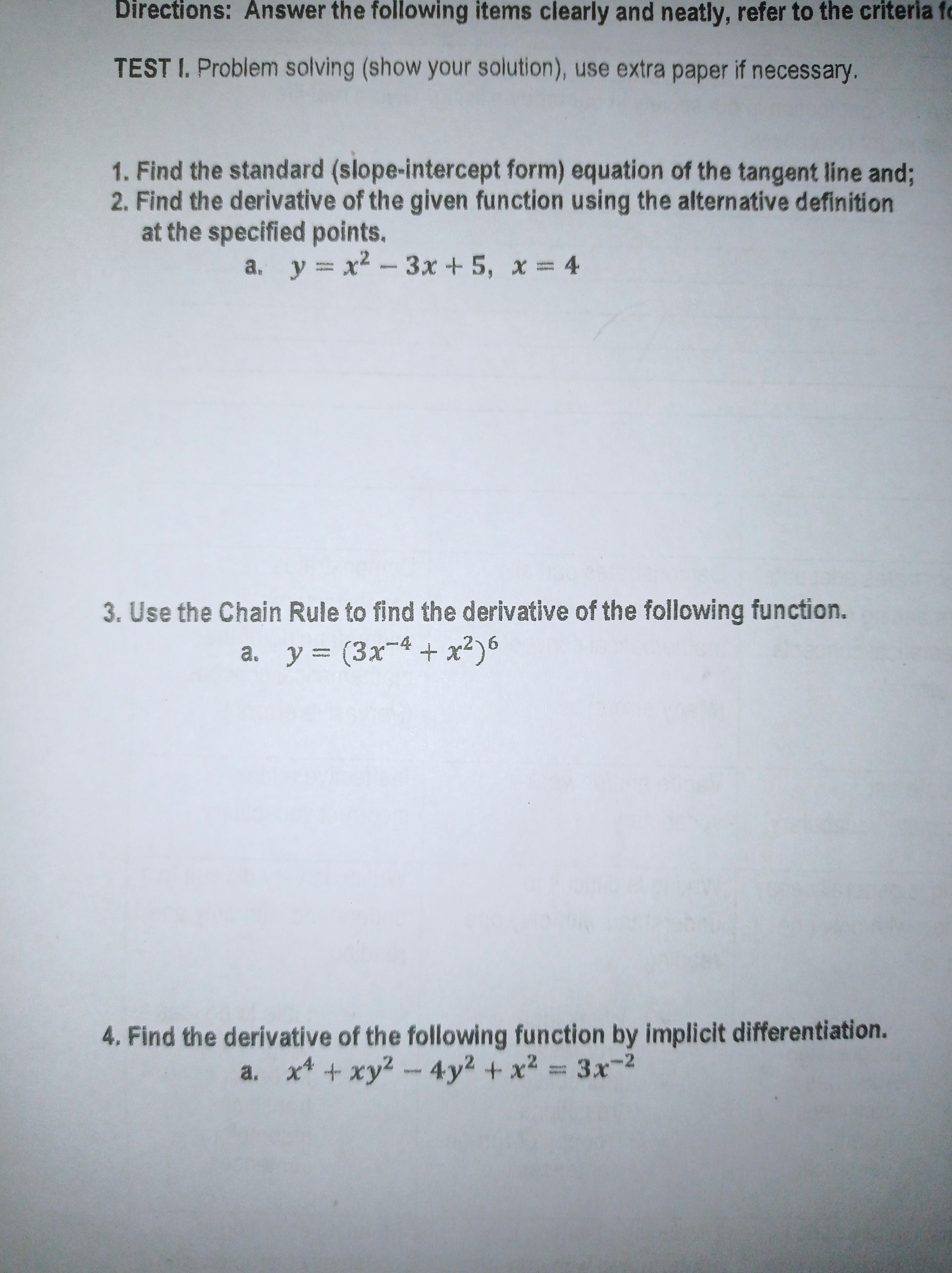 BASIC CALCULUS Directions: Answer the following items clearly and neatly, refer to