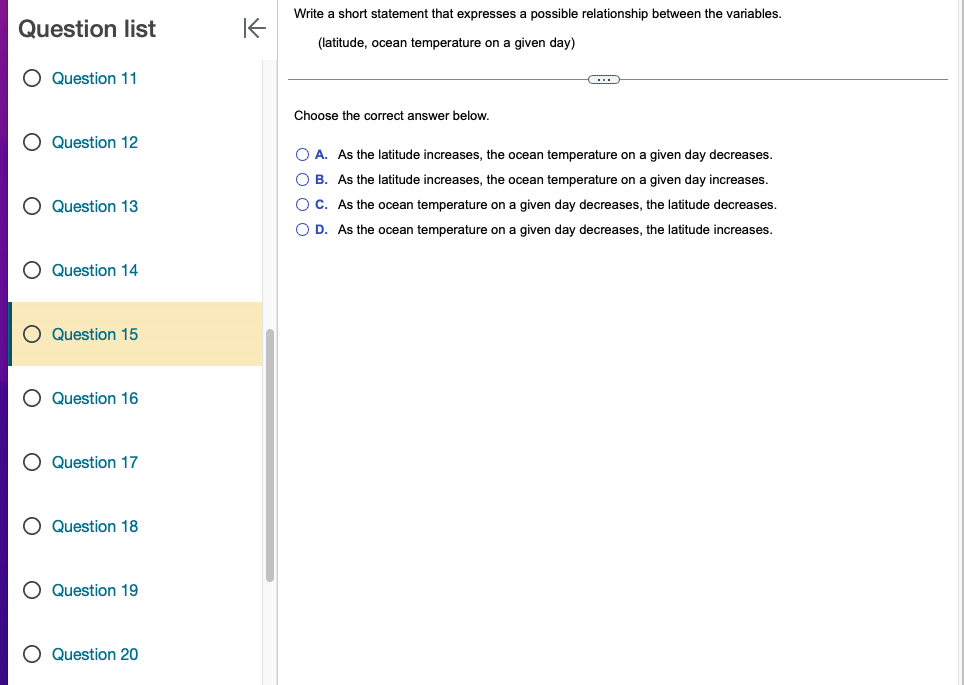  Write a short statement that expresses a possible relationship between the