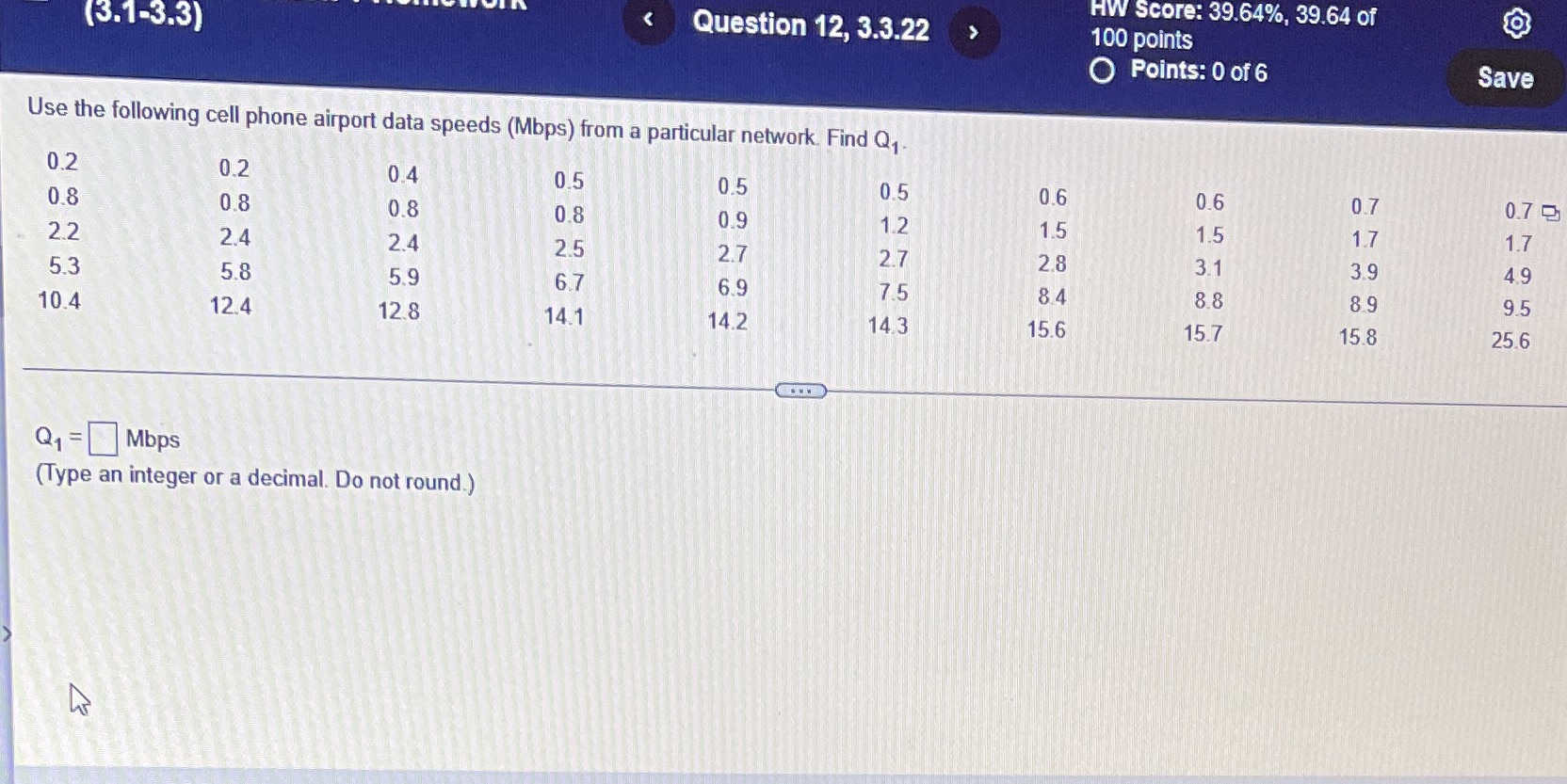 3.1-3.3) Question 12, 3.3.22 Use the following cell phone airport data speeds