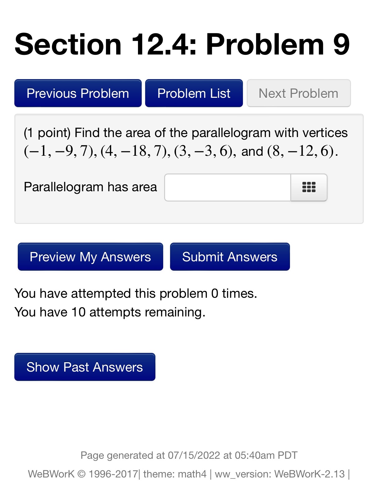  Section 12.4: Problem 9 Previous Problem Problem List Next Problem (1