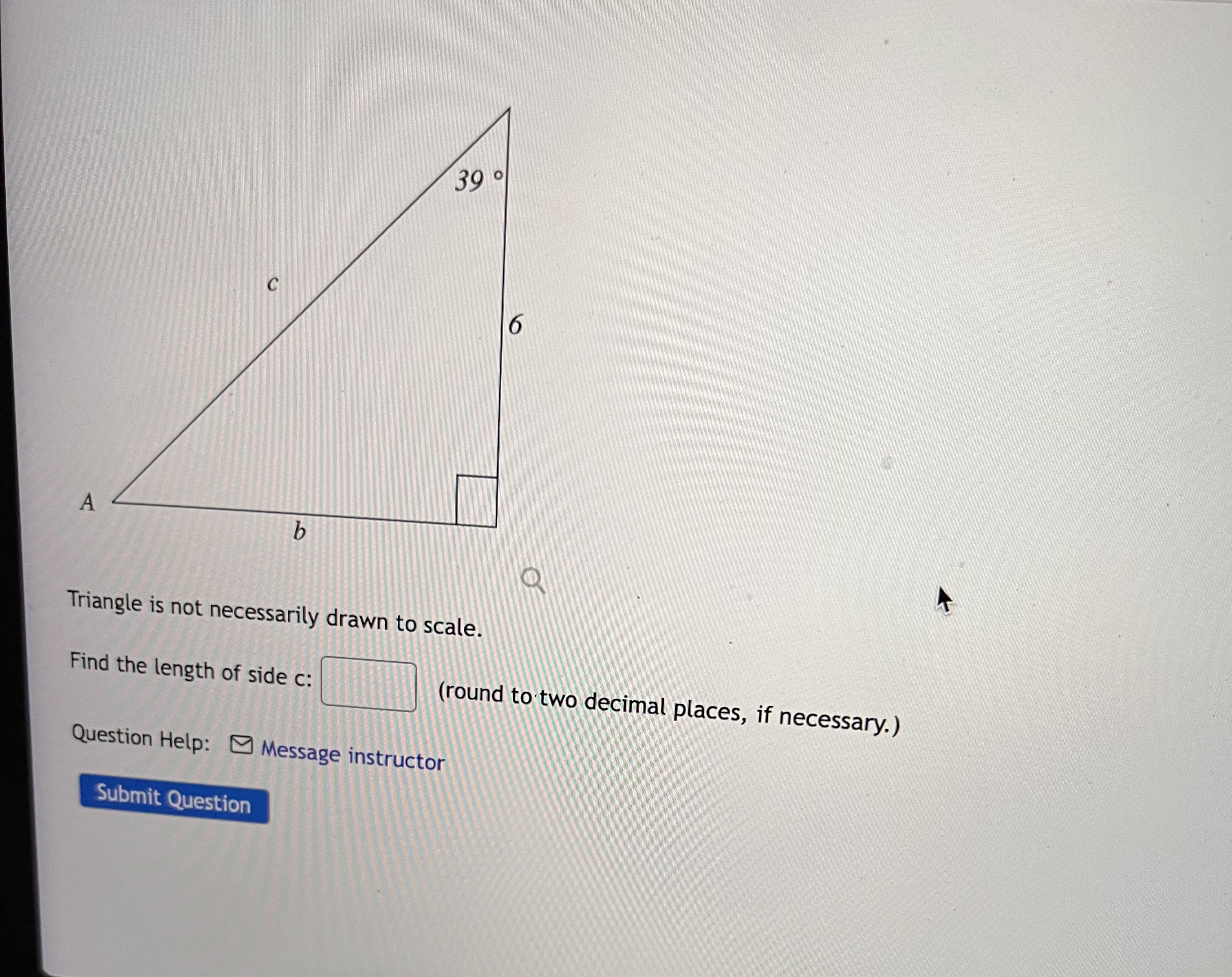 drawn to scale. Find the length of side c: (round to two