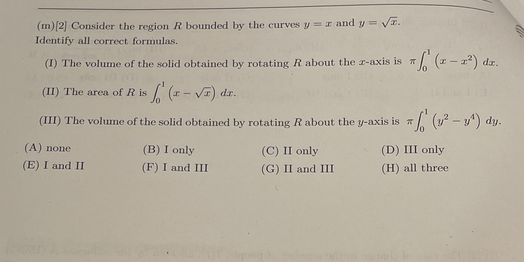 can someone help? (m) [2] Consider the region R bounded by the