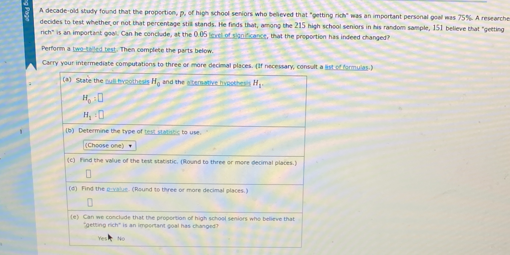  19 Page A decade-old study found that the proportion, p, of