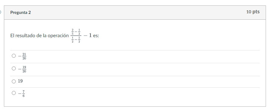 Pregunta 2 El resultado de la operaci6n 0 19 10 pts