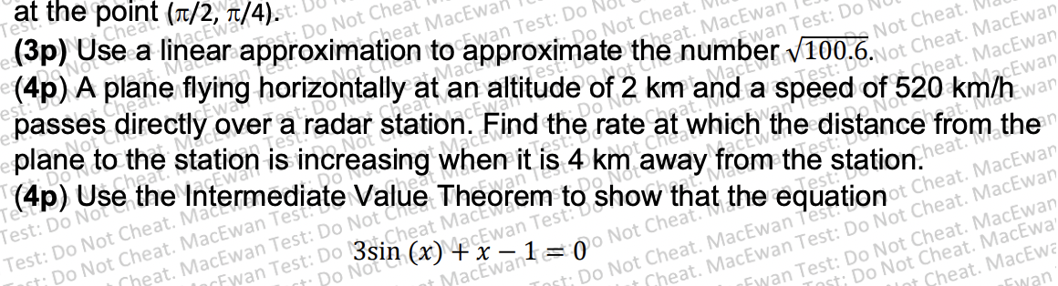 MacEwan (3p) Use a linear approximation to approximate the number 100 6.