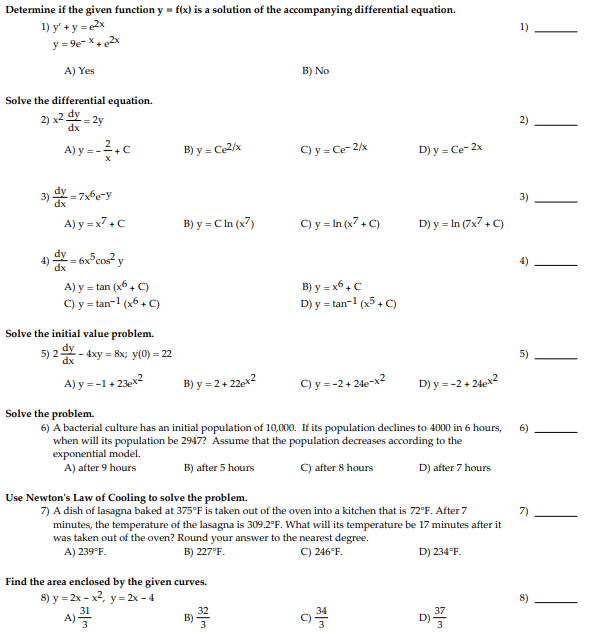  Determine if the given function y = f(x) is a solution