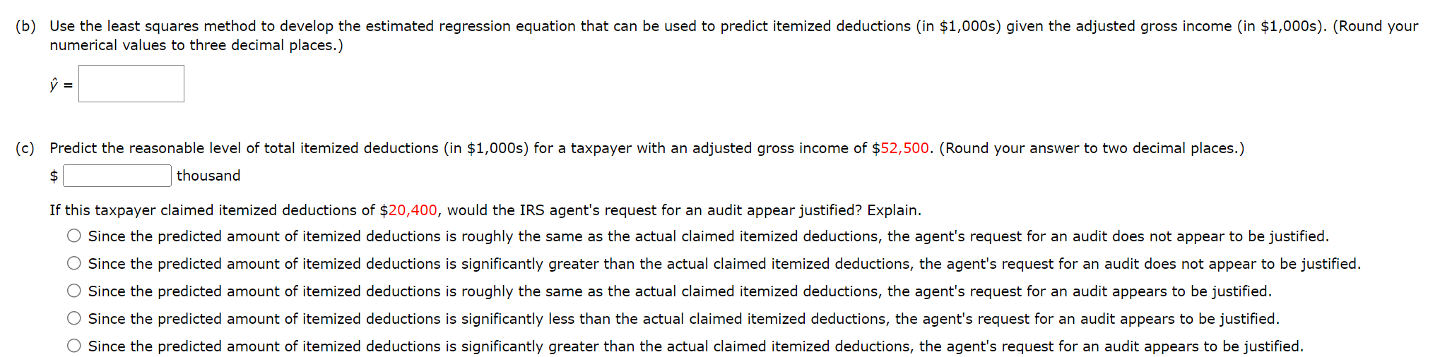 equation that can be used to predict itemized deductions (in $1,0005) given