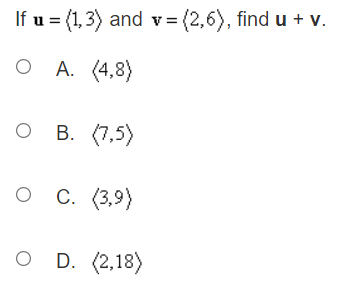 O D. (2, 3 )Given u = (1,3) and v = (2,6),