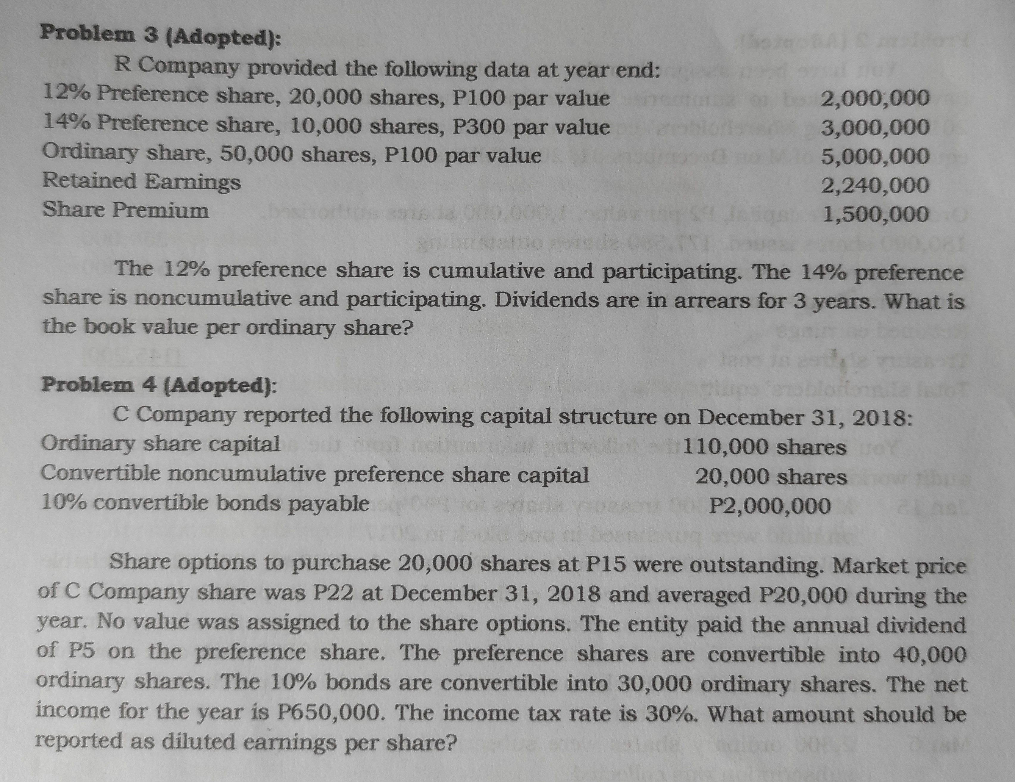 as follows: Ordinary share capital (P5 par, 250,000 shares authorized, 137,500 issued