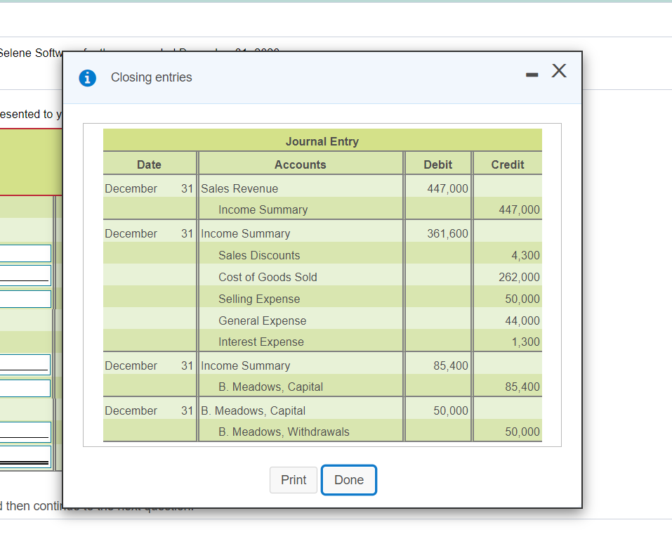 income statement of Selene Software for the year ended December 31, 2020.