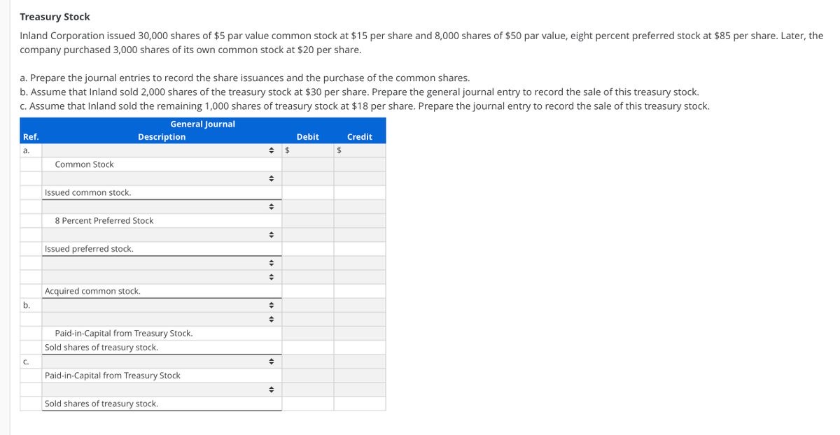 can I please get some help on this question Treasury Stock Inland