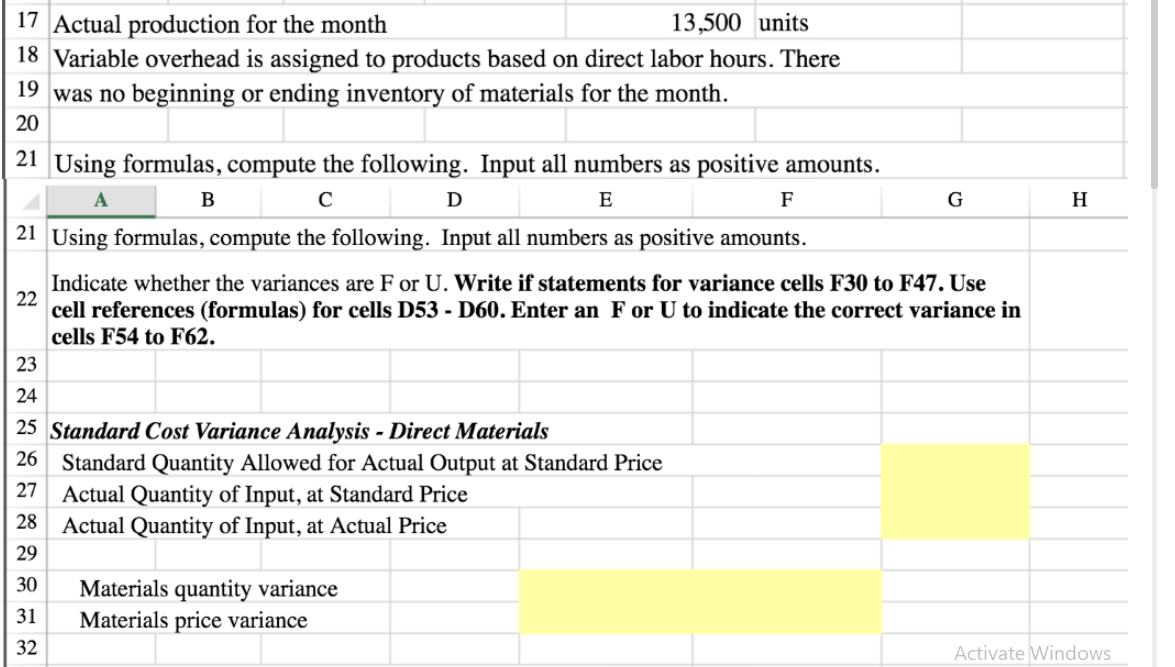 answer with Excel formulas as solutions! Please solve and answer with Excel