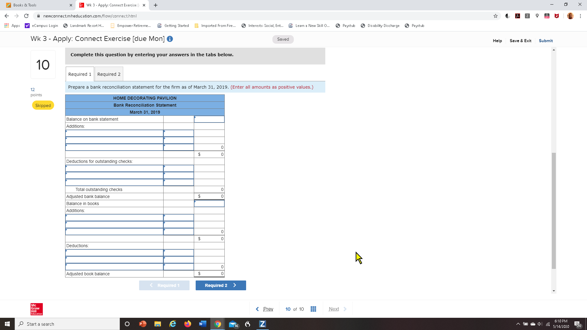 Apply: Connect Exercise [c X + X C newconnect.mheducation.com/flow/connect.html 1 : Apps