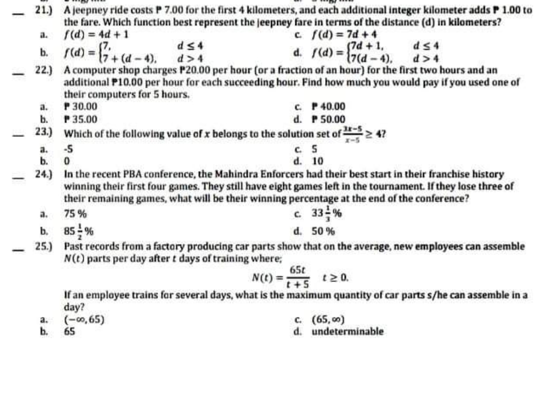 please answer and make solution - 21.) A jeepney ride costs P