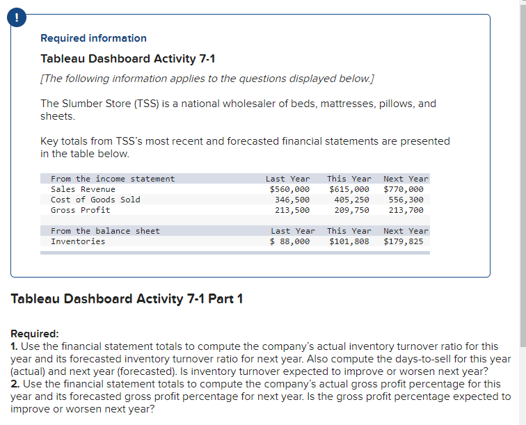 Help with this Required information Tableau Dashboard Activity 7-1 [The following information