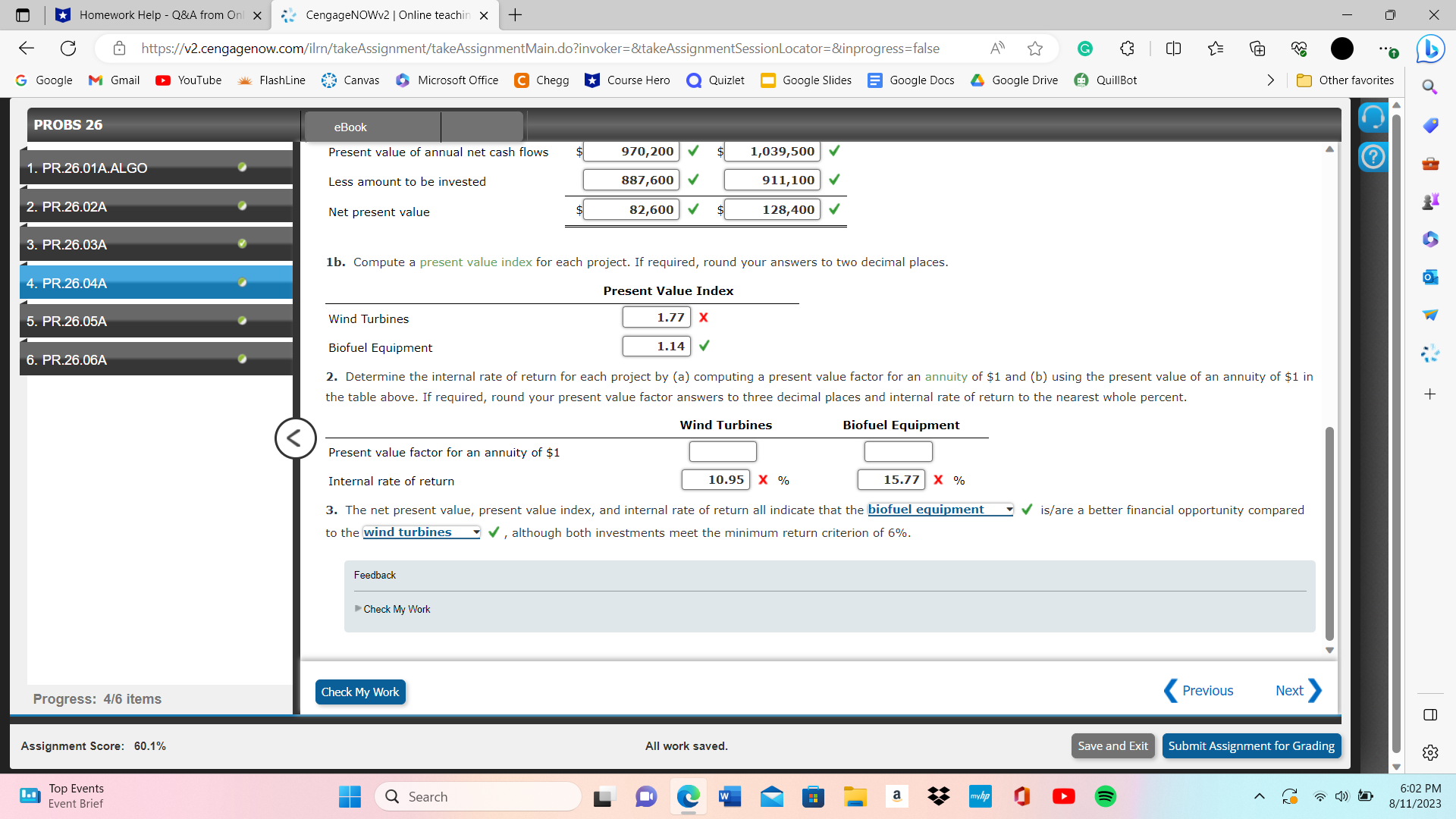 operating income and net cash flows from each 2. PR.26.02A investment are