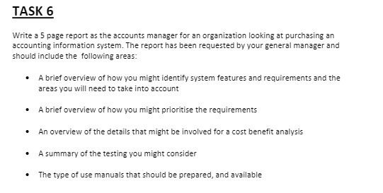  TASK 6 Write a 5 page report as the accounts manager