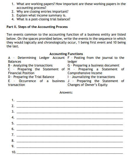 1. What are working papers? How important are these working papers