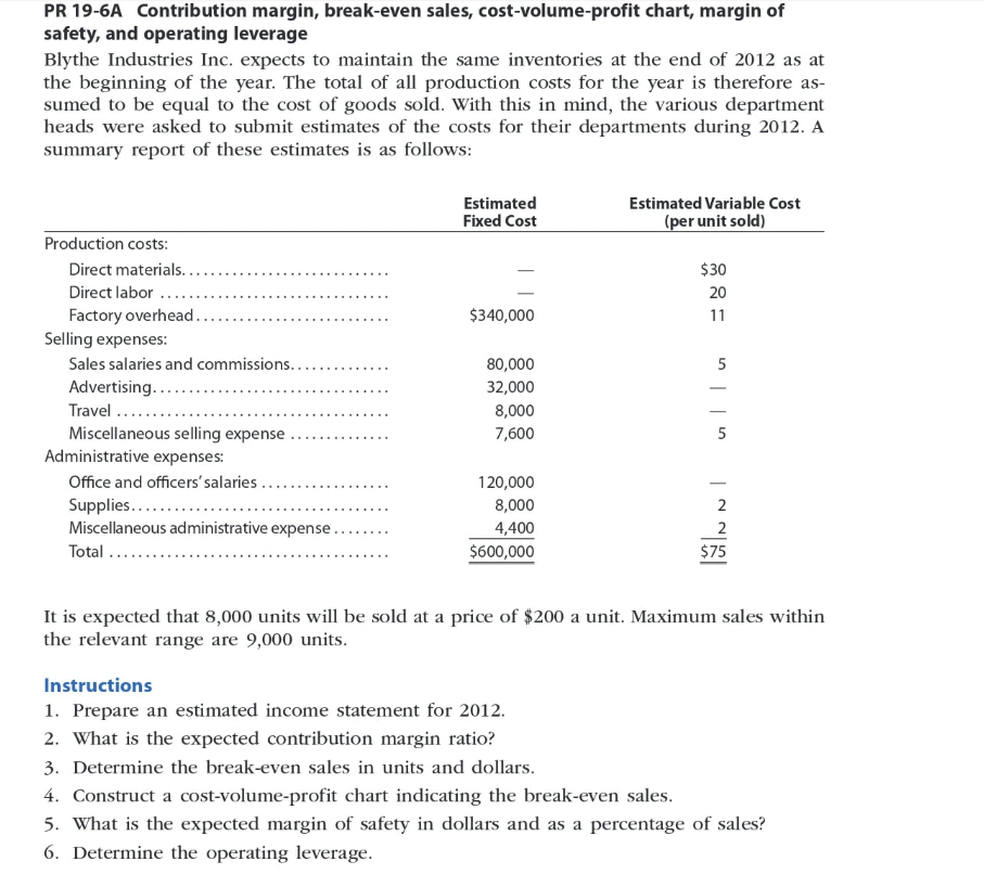 Having trouble with this question: FR 1945A Contribution margin, break-even sales, cost-volume-prot