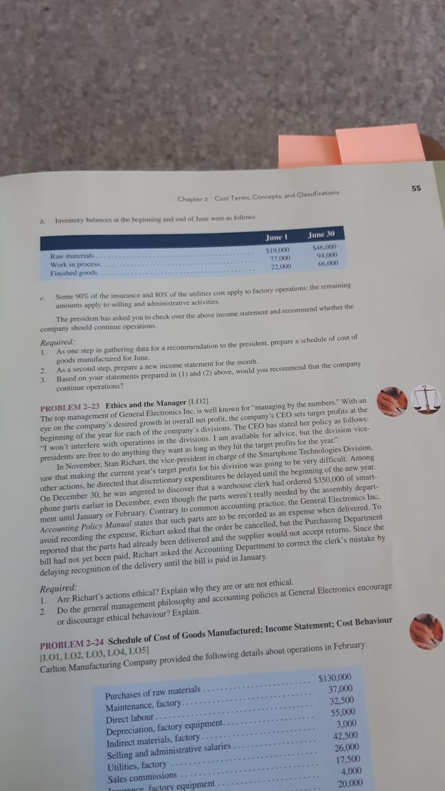 ques 2-22 has to be done Chapter ? Cost Terms. Concepts, and